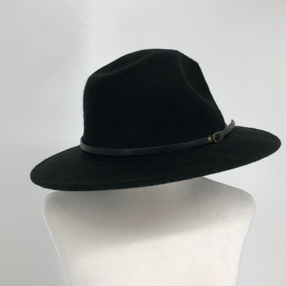 Black felt widebrim fedora  unisex w/ leather belt detail - Picture 8 of 8